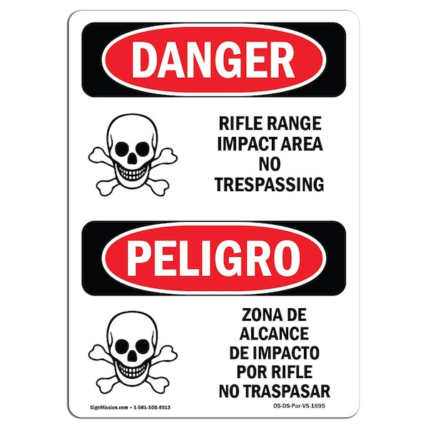 Safety Sign, OSHA, 5" Height, Rifle Range Impact Area No Trespassing, Span, 10PK
